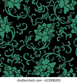 Seamless Chinese Background Spiral Botanic Flower Leaf