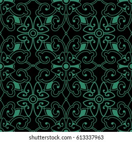Seamless Chinese Background Spiral Cross Round Flower Kaleidoscope