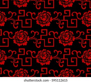 Seamless Chinese Background Spiral Geometry Vine Flower