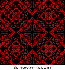 Seamless Chinese Background Spiral Leaf Vine Flower