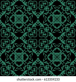 Seamless Chinese Background Spiral Leaf Vine Flower