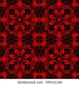 Seamless Chinese Background Spiral Oval Polygon Cross Flower