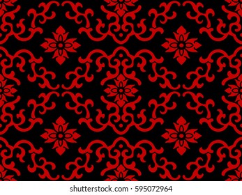 Seamless Chinese Background Wave Curve Spiral Flower Cross