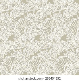 Seamless chinese dragon texture - white lace on beige background