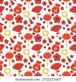 Padrão de Ano Novo Chinês Contínuo com Elementos Vermelho e Ouro