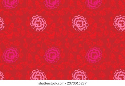 seamless chinese new year red background, pattern, texture. Asia oriental traditional textile. floral and flower wallpaper. greeting card template.  lunar new year decoration and ornament.