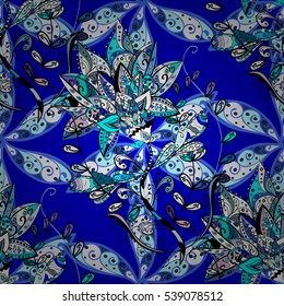 Seamless chinese pattern. Blue background. Flowers. vector illustration texture.