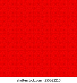 Seamless Chinese Pattern of Coins of Red Color, Decorated With The Double Square Symbol called "Fang Sheng", Meaning Blessing, Lucky And Good Fortune.