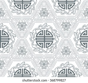 Seamless Chinese Pattern Of Five Blessings (Longevity And Lucky And Bat Symbols)