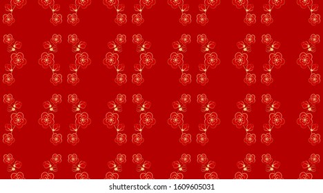 Seamless chinese pattern, oriental background for new year. Sakura branches. Vector illustration