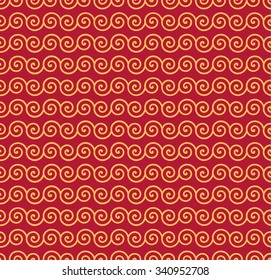 Seamless Chinese Pattern of Spirals with Alternating Directions. The Direction of Spirals in Each Row is same as Adjacent Rows.