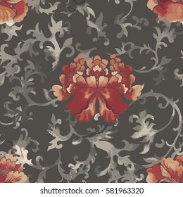 Seamless chinese pattern. Watercolor style wallpaper with floral ornament pattern. Vector Illustration.