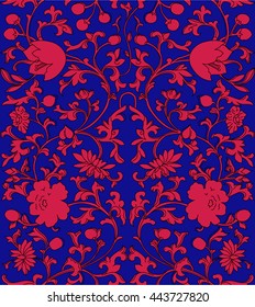 seamless chinese retro floral pattern red and blue