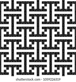 Seamless Chinese Sayagata pattern. Repeated interlocking figures background. China ornament. Traditional window tracery image. Ancient ethnic mosaic motif. Digital paper for textile print. Vector art.