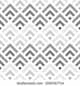 Seamless Chinese window tracery pattern design. Repeated black diamonds and angle brackets on white background. Scallop ornament. Image with scales. Ancient japanese scallops motif. Squama. Vector art