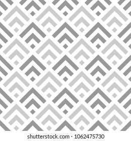 Seamless Chinese window tracery pattern design. Repeated black diamonds and angle brackets on white background. Scallop ornament. Image with scales. Ancient japanese scallops motif. Squama. Vector art