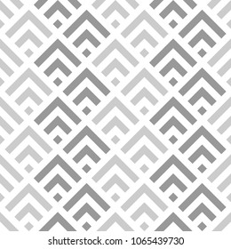 Seamless Chinese window tracery pattern design. Repeated black diamonds and angle brackets on white background. Scallop ornament. Image with scales. Ancient japanese scallops motif. Squama. Vector art