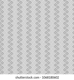 Seamless Chinese window tracery pattern design. Repeated black diamonds and angle brackets on white background. Scallop ornament. Image with scales. Ancient japanese scallops motif. Squama. Vector art