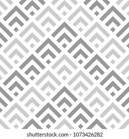 Seamless Chinese window tracery pattern design. Repeated black diamonds and angle brackets on white background. Scallop ornament. Image with scales. Ancient japanese scallops motif. Squama. Vector art