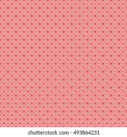 Seamless Chinese window tracery pattern. Repeated stylized red rhombuses on white background. Symmetric geometric abstract wallpaper. Trellis motif. Digital paper, textile print. Vector illustration