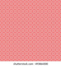 Seamless Chinese window tracery pattern. Repeated stylized red rhombuses on white background. Symmetric geometric abstract wallpaper. Trellis motif. Digital paper, textile print. Vector illustration