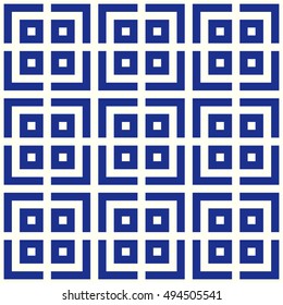 Seamless Chinese window tracery pattern. Repeated stylized navy square on white background. Symmetric geometric abstract wallpaper. Trellis motif. Digital paper,textile print. Vector illustration
