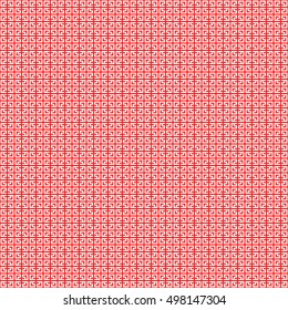 Seamless Chinese window tracery pattern. Repeated stylized red squares on white background. Symmetric geometric abstract wallpaper. Trellis motif. Digital paper, textile print. Vector illustration
