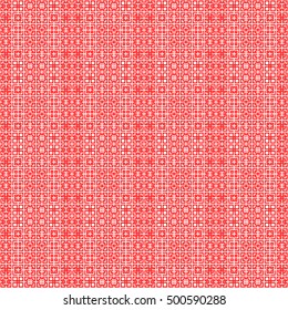 Seamless Chinese window tracery pattern. Repeated stylized red squares on white background. Symmetric geometric abstract wallpaper. Trellis motif. Digital paper, textile print. Vector illustration