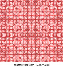 Seamless Chinese window tracery pattern. Repeated stylized red squares on white background. Symmetric geometric abstract wallpaper. Trellis motif. Digital paper, textile print. Vector illustration