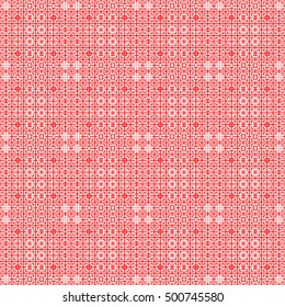 Seamless Chinese window tracery pattern. Repeated stylized red squares on white background. Symmetric geometric abstract wallpaper. Trellis motif. Digital paper, textile print. Vector illustration