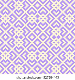 Seamless Chinese window tracery pattern. Lattice motif. Repeated violet figures on white background. Symmetric geometric abstract wallpaper. Digital paper for textile print. Vector art illustration