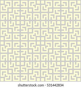 Seamless Chinese window tracery pattern. Lattice motif. Repeated stylized grey squares on white background. Symmetric geometric abstract wallpaper. Digital paper, textile print. Vector illustration