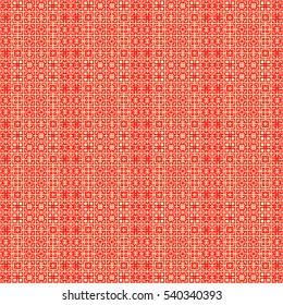 Seamless Chinese window tracery pattern. Repeated stylized red squares on yellow background. Symmetric geometric abstract wallpaper. Trellis motif. Digital paper, textile print. Vector illustration