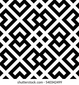 Seamless Chinese window tracery pattern. Repeated stylized black rhombuses on white background. Symmetric geometric abstract wallpaper. Trellis motif. Digital paper, textile print. Vector illustration