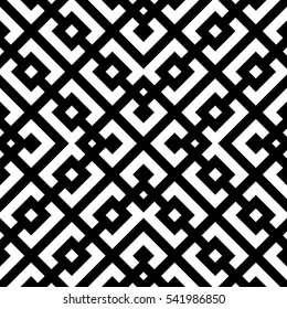 Seamless Chinese window tracery pattern. Repeated stylized black squares on white background. Trellis motif. Symmetric geometric grid wallpaper. Digital paper for textile print. Vector illustration