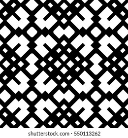 Seamless Chinese window tracery pattern. Repeated white figures on black background. Symmetric geometric wallpaper. Trellis motif. Digital paper for textile print. Ethnic vector art illustration