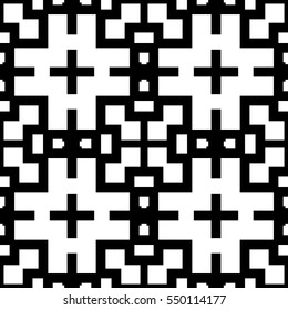 Seamless Chinese window tracery pattern. Repeated white figures on black background. Symmetric geometric wallpaper. Trellis motif. Digital paper for textile print. Ethnic vector art illustration