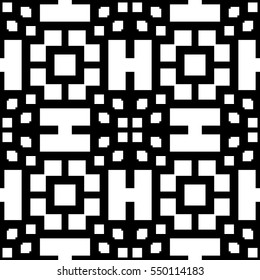 Seamless Chinese window tracery pattern. Repeated white figures on black background. Symmetric geometric wallpaper. Trellis motif. Digital paper for textile print. Ethnic vector art illustration