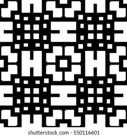 Seamless Chinese window tracery pattern. Repeated white figures on black background. Symmetric geometric wallpaper. Trellis motif. Digital paper for textile print. Ethnic vector art illustration