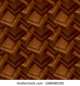 Seamless Chocolate Background with Milk and Dark Chocolate Cubes. Pattern for Wrapping Paper Fabric and Wallpapers. Vector 3D Low Poly Realistic Illustration.