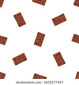 Seamless Chocolate Bar Pattern Design — repeating pattern with chocolate bars in flat cartoon style. Brown rectangles with simple details on white background.