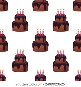 Fondo vectorial del patrón de pastel de cumpleaños de chocolate sin foco