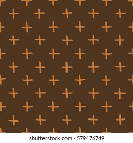 Seamless chocolate brown hand drawn cross pattern vector
