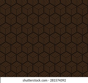 Seamless Chocolate Brown Hexagons With Stripes Pattern Vector