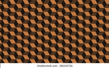 Seamless chocolate brown isometric cubes optical illusion hexagons pattern vector