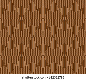 Seamless chocolate brown isometric hexagonal opical illusion isometric pattern vector