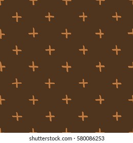 Seamless chocolate brown loose hand drawn cross pattern vector