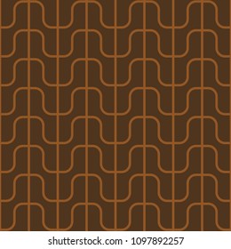 Seamless chocolate brown rounded zigzag outline lattice geometric pattern vector