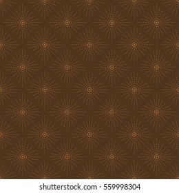 Seamless chocolate brown traditional Japanese sashiko stitched sun rays textile pattern vector
