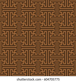 Seamless chocolate brown vintage tribal interlocking outline pattern vector